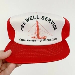 VINTAGE Jim's Well Service Chase Kansas Red Kap II Snapback Trucker Hat Cap